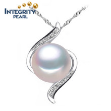 Colgante de perlas originales de agua dulce AAA redondo 10-11mm 925 Collar de perlas de plata
